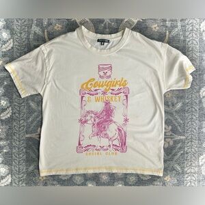 Attitude Not Included Cowgirls & Whiskey 100% Cotton Cream Tee size M